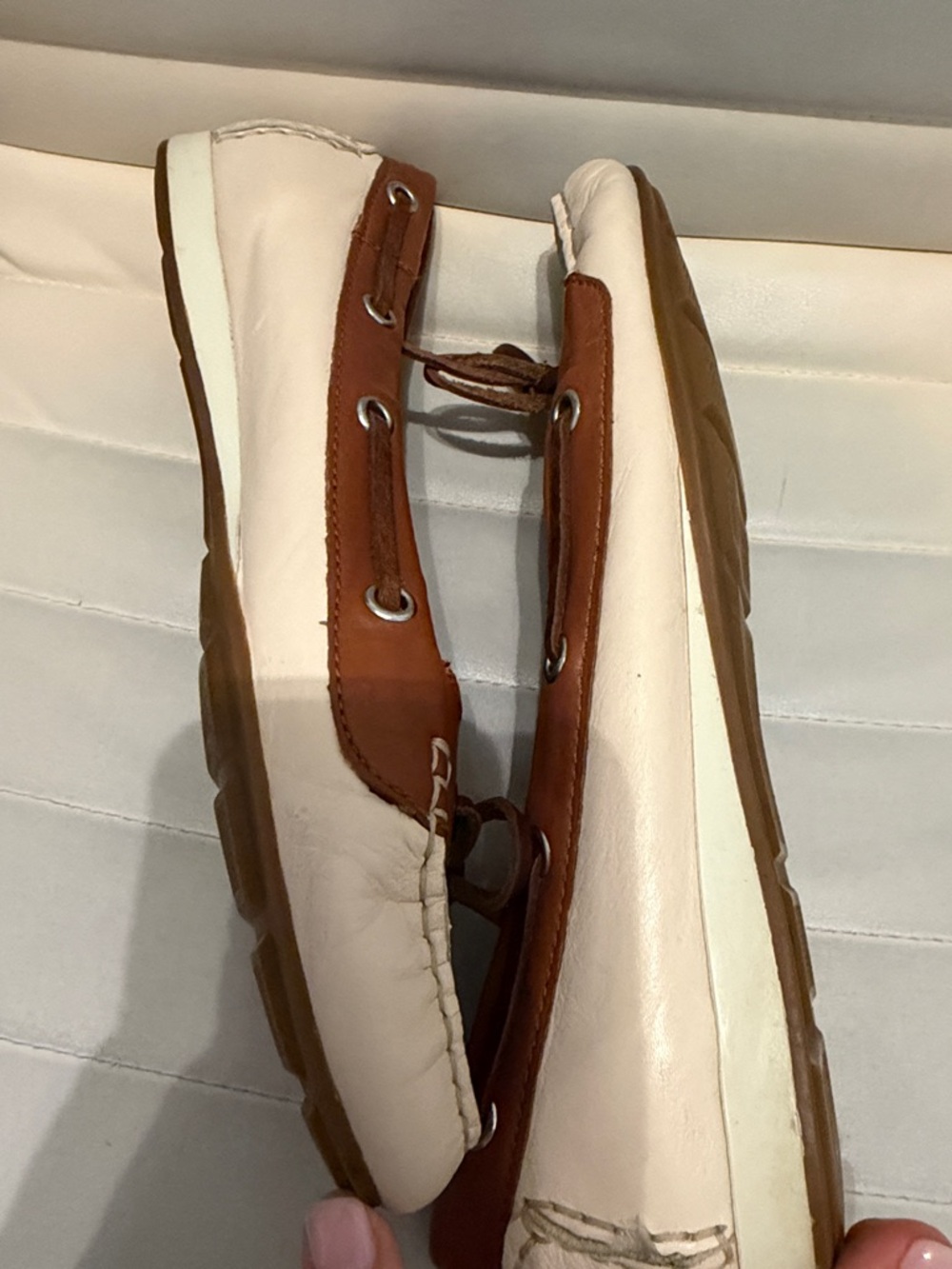 Cole Haan Womens Tali Boat Shoe ll Size 9 Leather Loafer Ivory Brown Slip On - Picture 7 of 7